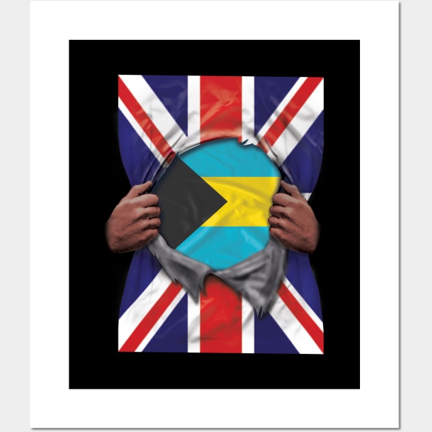 Bahamas Flag Great Britain Flag Ripped - Gift for Bahamian From Bahamas Wall Art by Country Flags